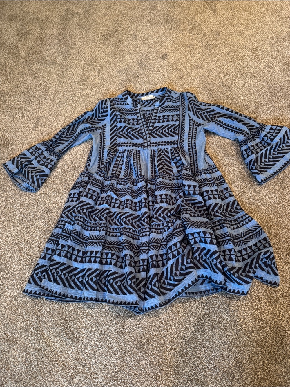 Blue and Black Tiered Geometric Dress